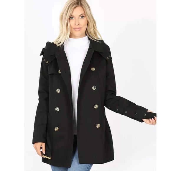 Black Double Breasted Trench Jacket - Picture 2 of 3